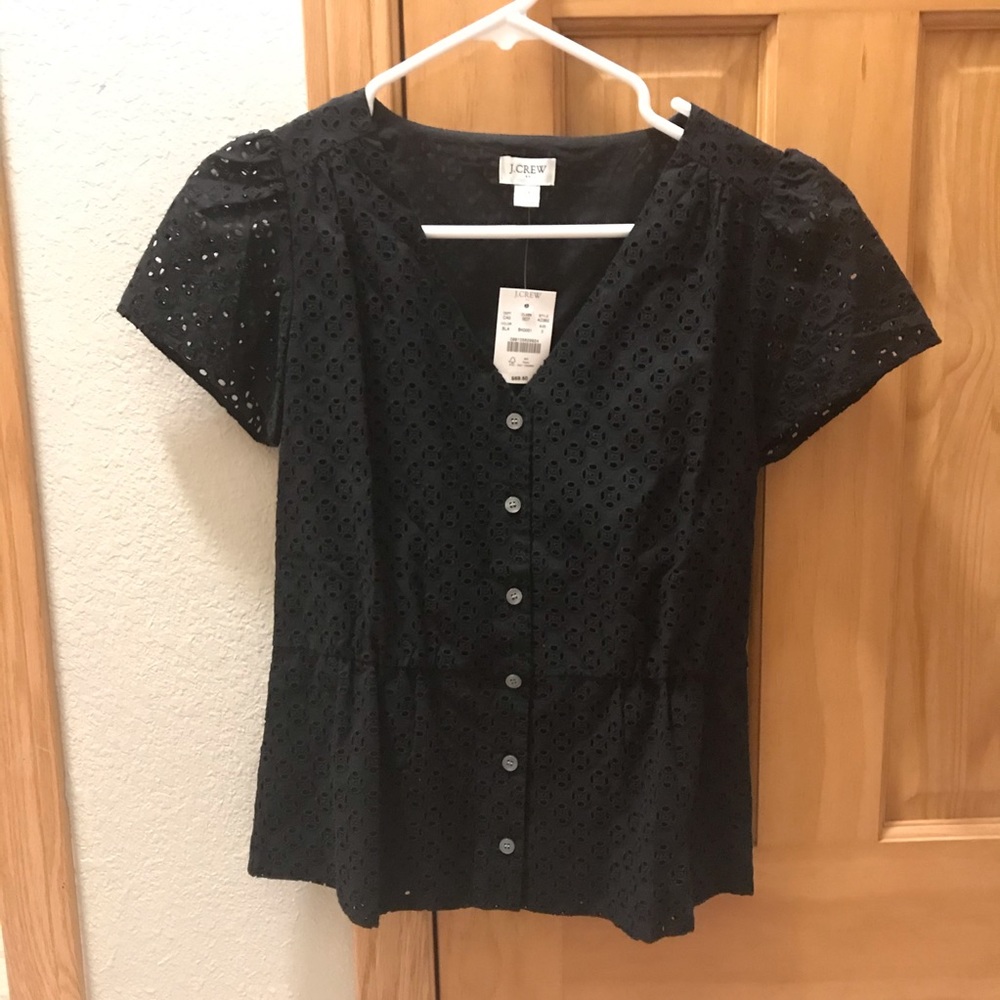 NWT J Crew black eyelet shirt